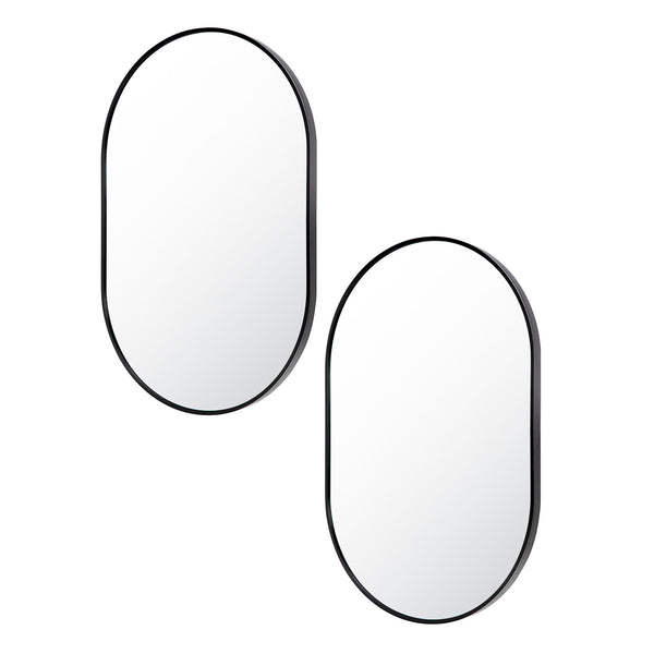 2 Set Wall Mirror Oval Aluminum Frame Bathroom 50x75cm BLACK