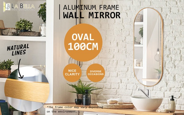 2 Set Wall Mirror Oval Aluminum Frame Bathroom 45x100cm GOLD