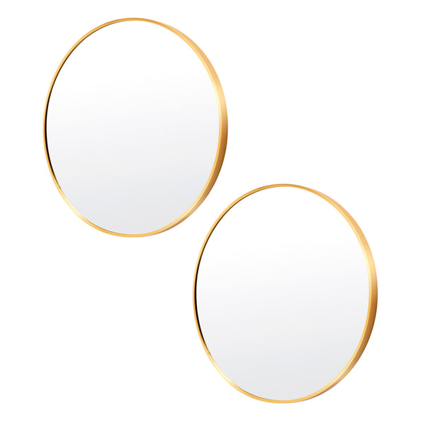 2 Set Wall Mirror Round Aluminum Frame Bathroom 60cm GOLD