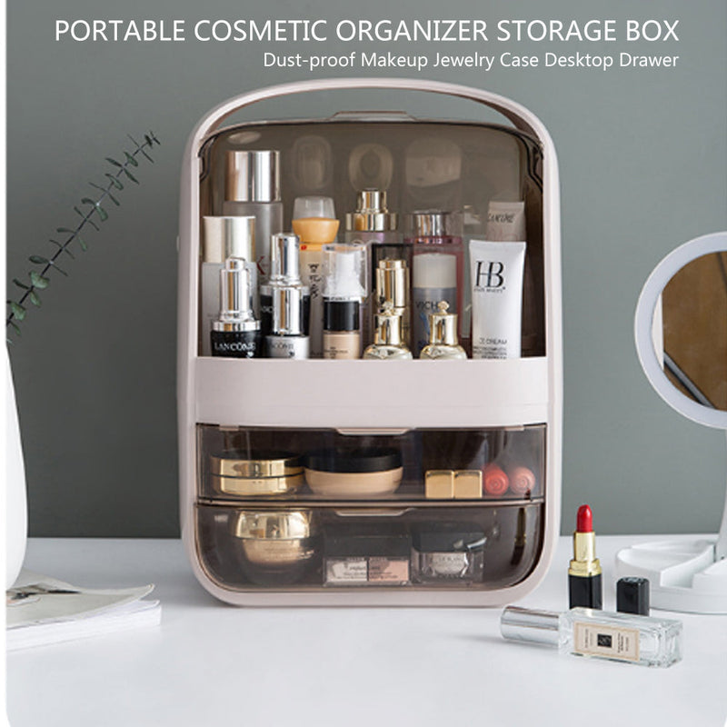 Portable Transparent Cosmetic Organizer Makeup Dust-proof Storage Box(Champagne)