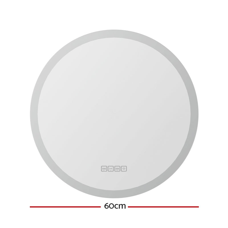 Embellir Bluetooth LED Wall Mirror With Light 60CM Bathroom Decor Round Mirrors