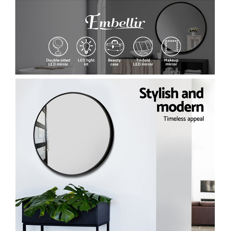 Embellir Wall Mirror Makeup 50cm Home Decor Framed Mirrors Bathroom Round Black