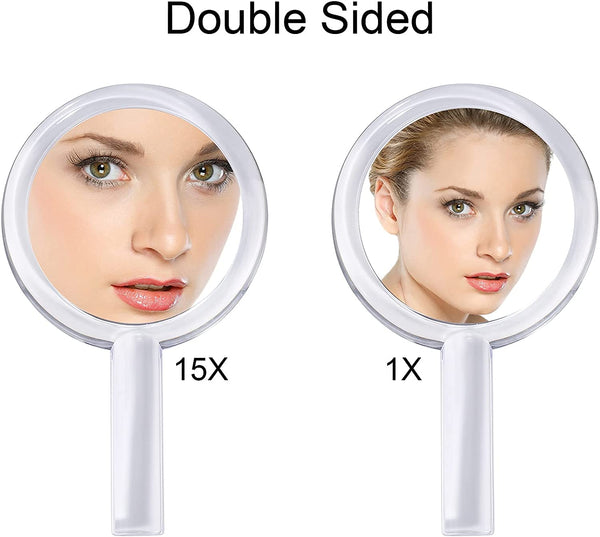 20X Magnifying Hand Mirror Two Sided Use for Makeup Application, Tweezing, and Blackhead/Blemish Removal (15 cm Silver)