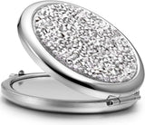 Mini Mix Diamond 1X/2X Magnifying Round Metal Pocket Makeup Mirror (Silver)