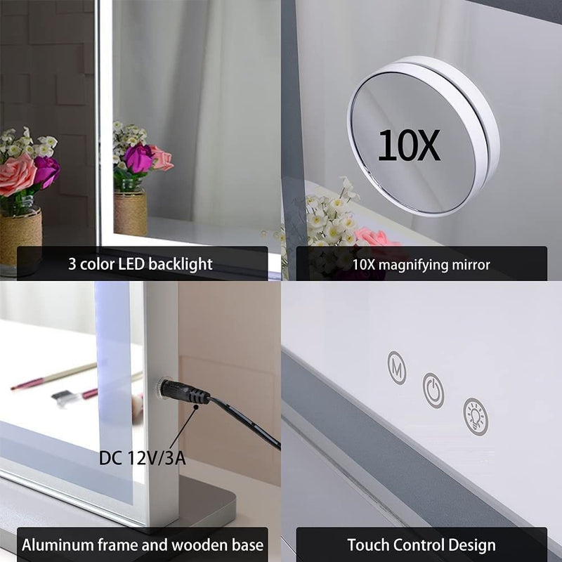 Hollywood LED Makeup Mirror with Smart Touch Control and 3 Colors Dimmable Light (72 x 56 cm)