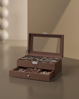 SONGMICS 2-Tier Watch Box for 12 Watches with Glass Lid and 1 Drawer Brown Lining