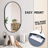 2 Set Wall Mirror Oval Aluminum Frame Bathroom 50x75cm BLACK