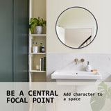 Wall Mirror Round Aluminum Frame Bathroom 60cm BLACK