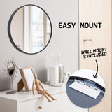 Wall Mirror Round Aluminum Frame Bathroom 60cm BLACK