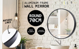 Wall Mirror Round Aluminum Frame Bathroom 70cm BLACK