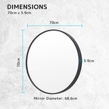 Wall Mirror Round Aluminum Frame Bathroom 70cm BLACK