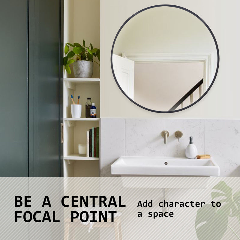 Wall Mirror Round Aluminum Frame Bathroom 80cm BLACK