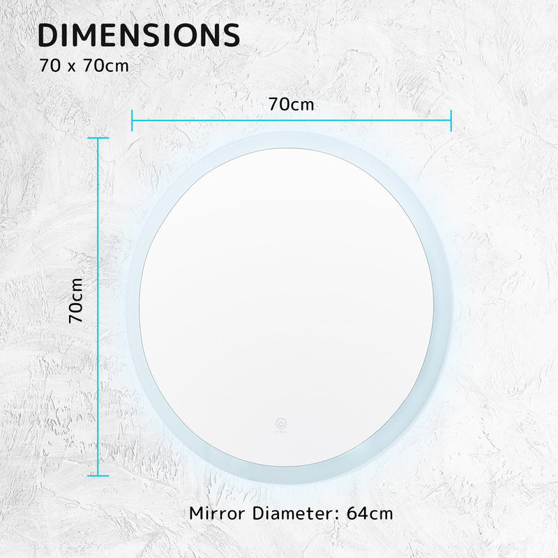 2 Set LED Wall Mirror Round Anti-Fog Bathroom 70cm