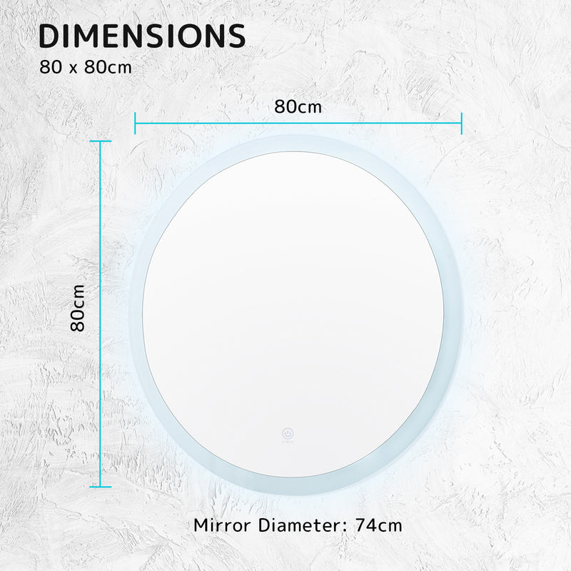 LED Wall Mirror Round Anti-Fog Bathroom 80cm