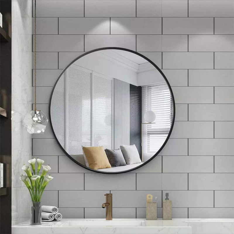 Slim Design 50CM Black Bathroom, Living Room, Hallway Mirror Round Mirror Wall Decor Metal Frame