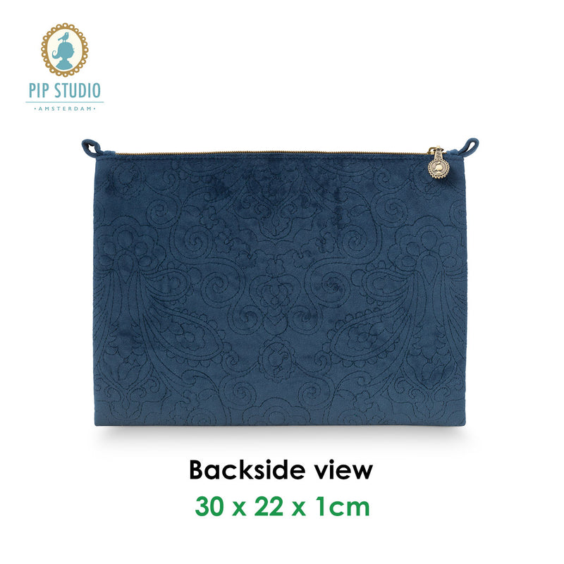 PIP Studio Velvet Quilted Dark Blue Large Cosmetic Flat Pouch